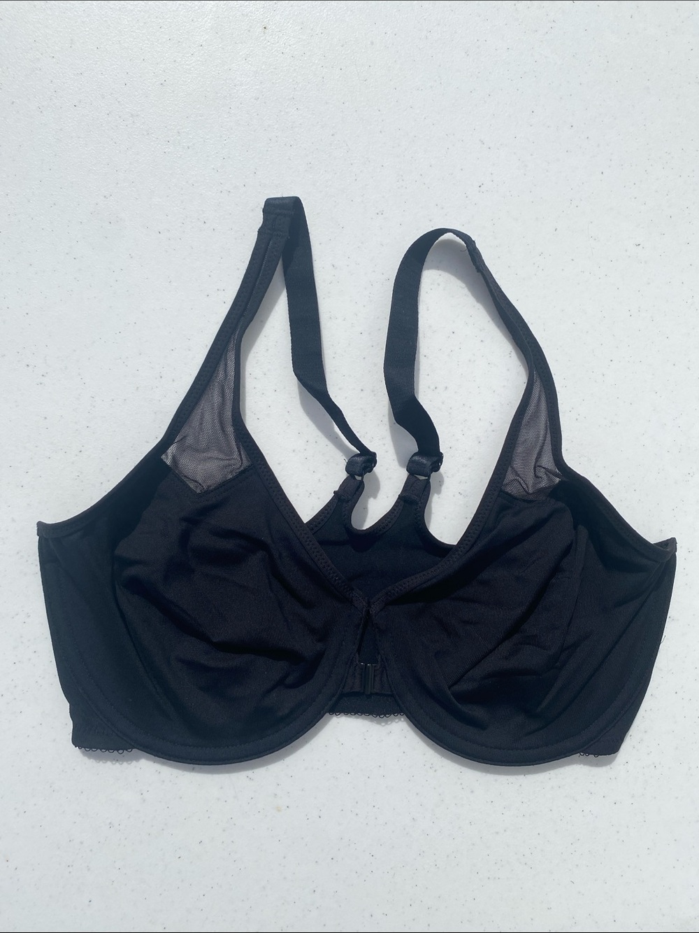 Wacoal Black Full-Coverage Underwire Bra with Mesh Insets Front Closure 36DD